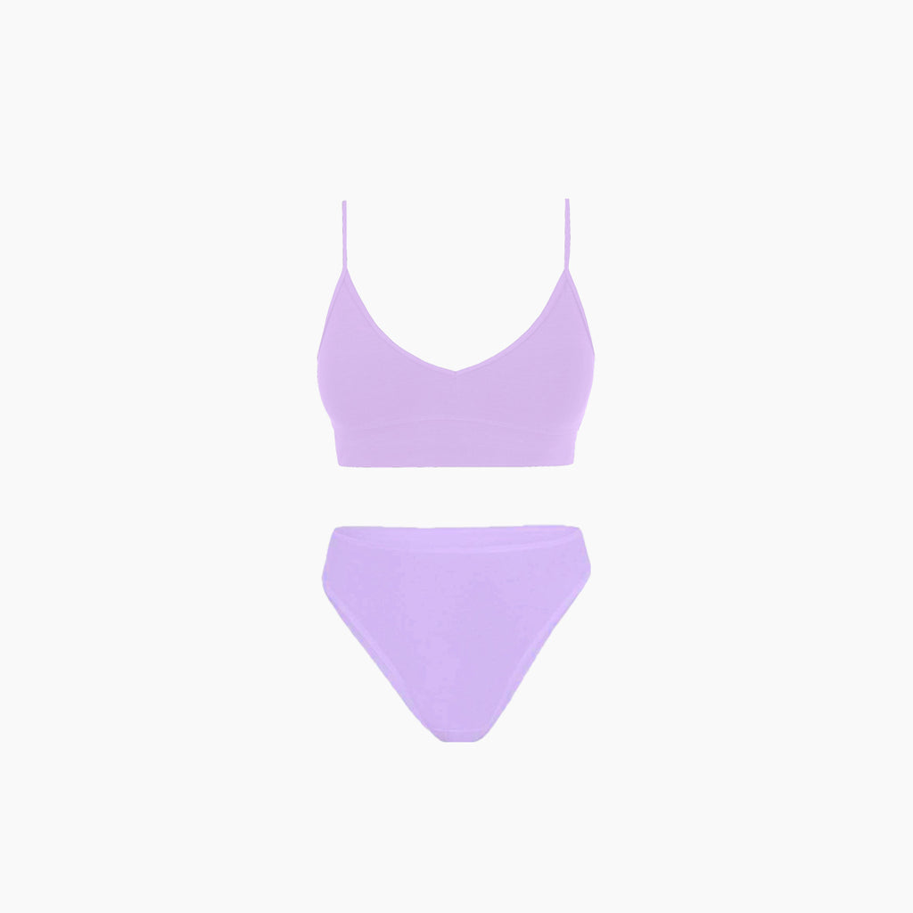 V-Neck Bra Top + Plain French Brief Set