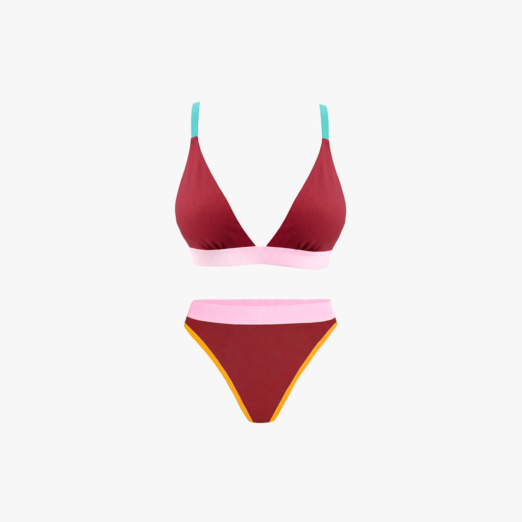 Triangle Bra + Elastic Thong Set | Multicolor