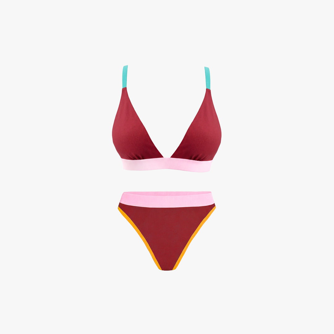Triangle Bra + Elastic Thong Set | Multicolor