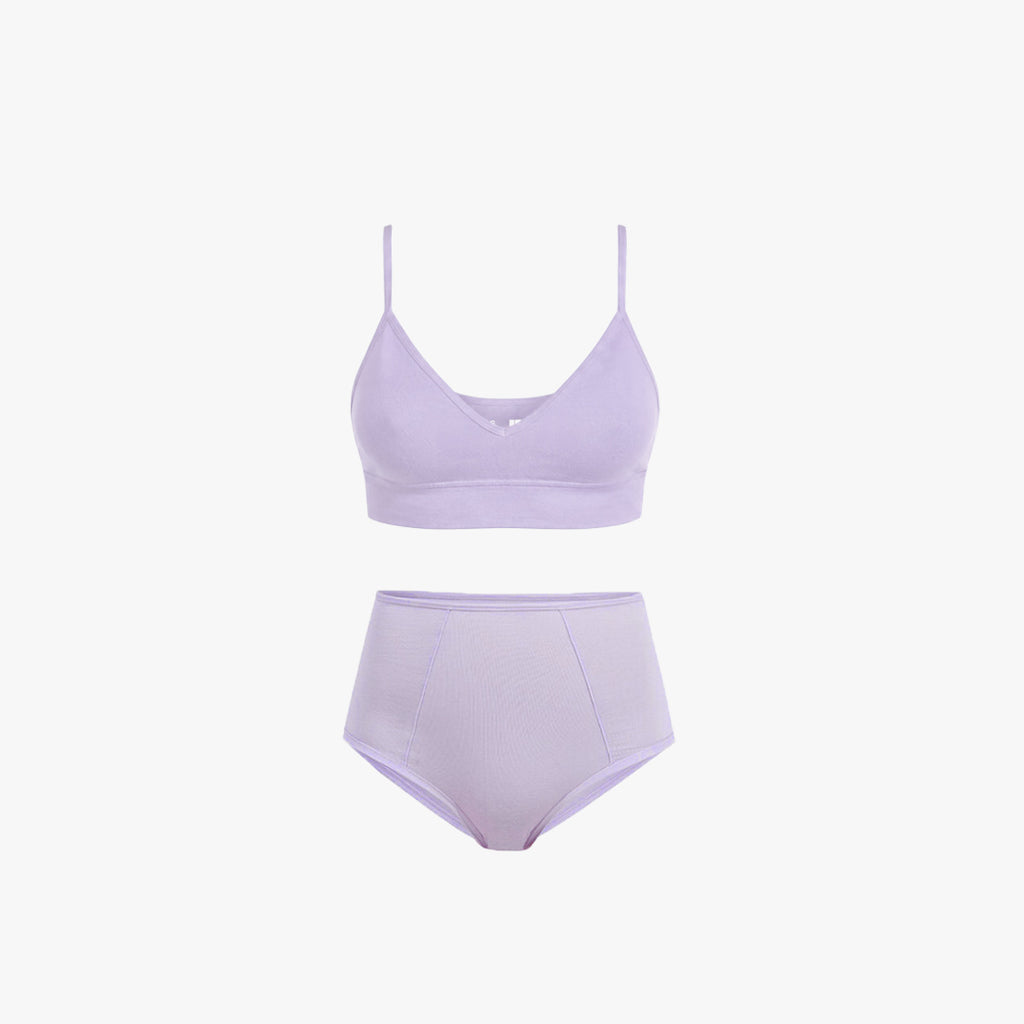 V-Neck Bra Top + High-Waist Brief Set