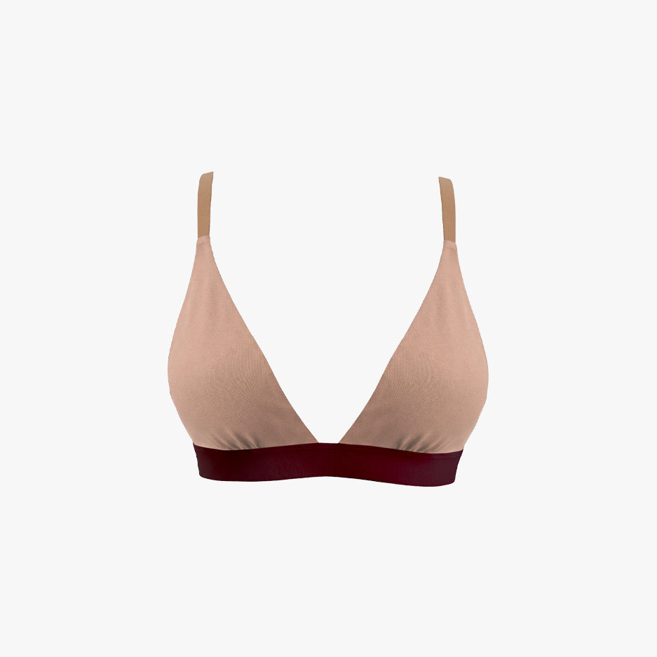 Triangle Bra + Elastic French Brief Set | Mocha with Wine Band