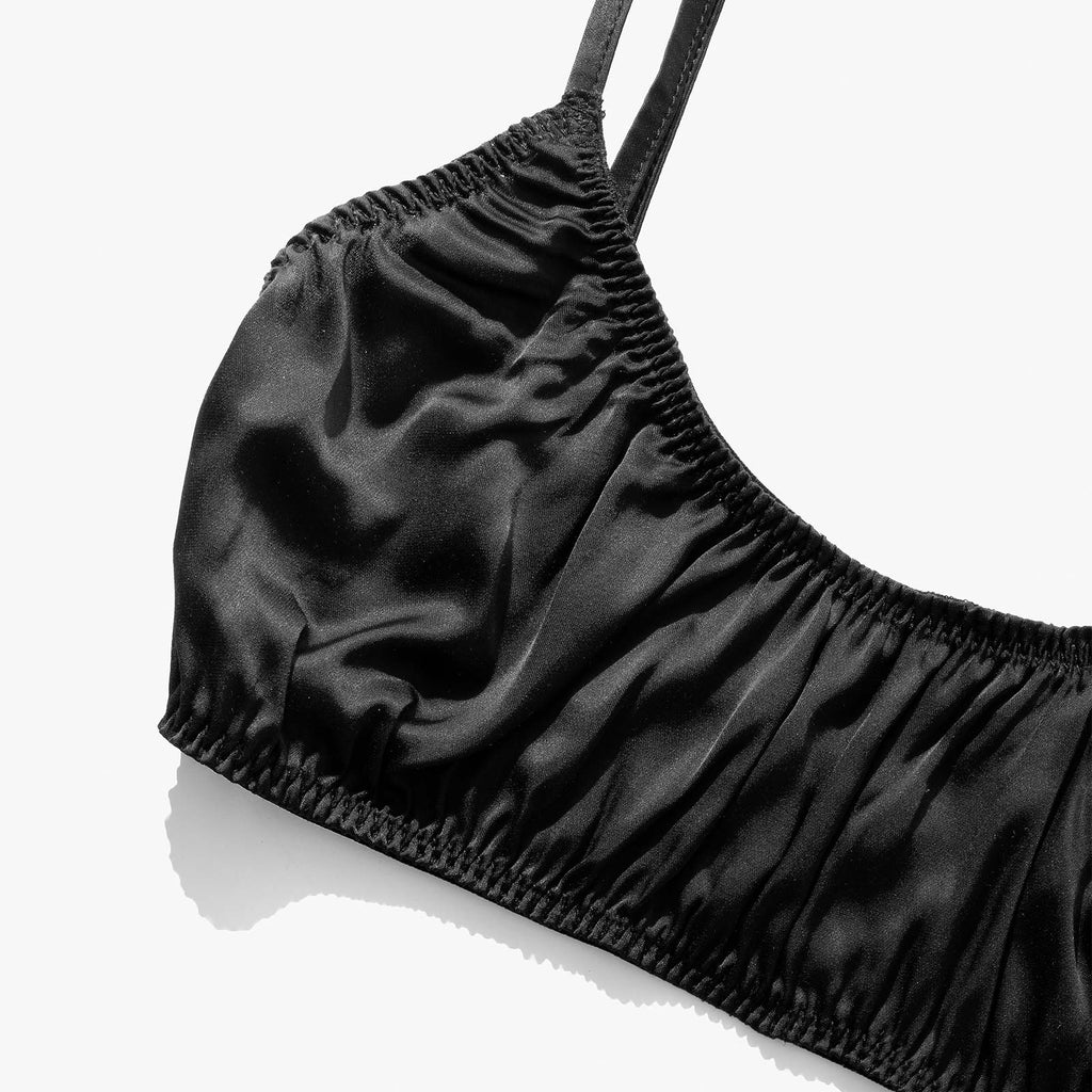 Silk Thong + Plain Bralette Set