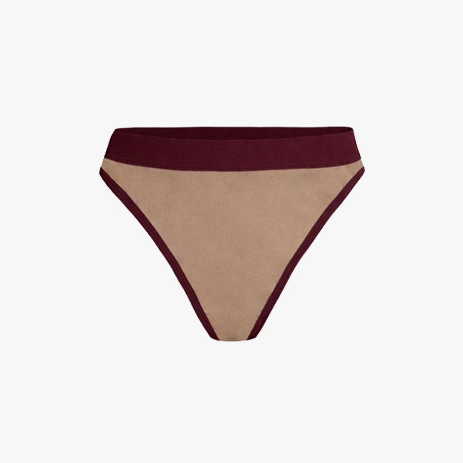 Elastic Thong | Mocha with Wine Band