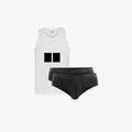 Black Printed Cotton Undershirt + 2-Pack Plain Black Briefs