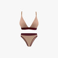 Triangle Bra + Elastic French Brief Set | Mocha with Wine Band