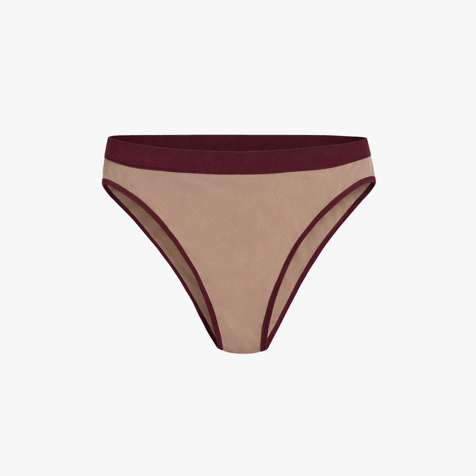 Elastic French Brief | Mocha with Wine Band