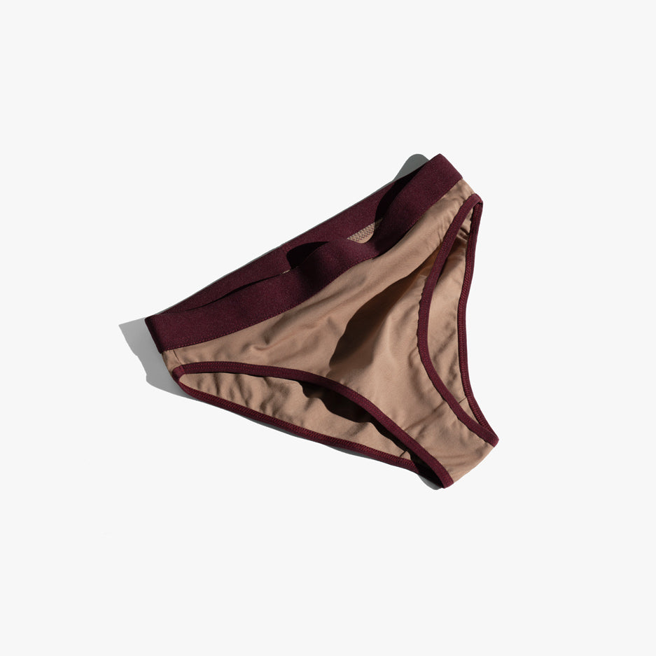 Elastic French Brief | Mocha with Wine Band