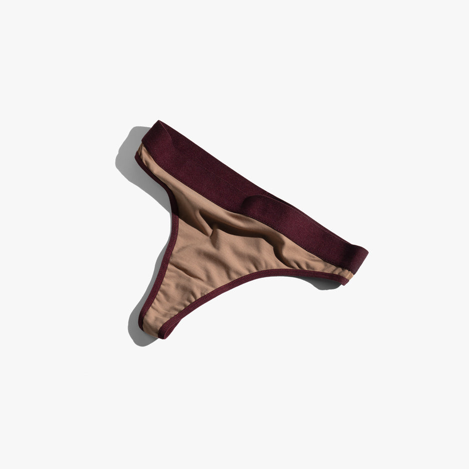 Elastic Thong | Mocha with Wine Band