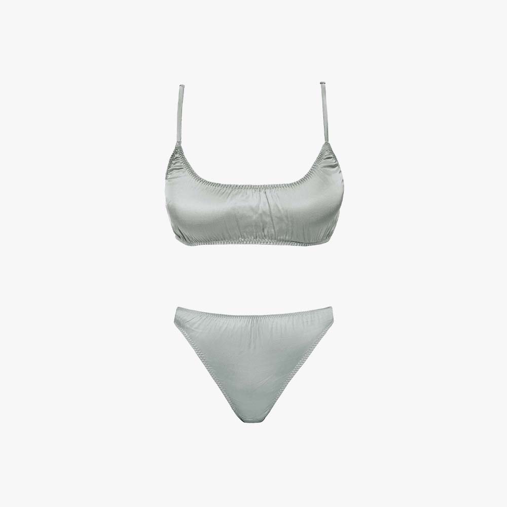 Silk Thong + Plain Bralette Set