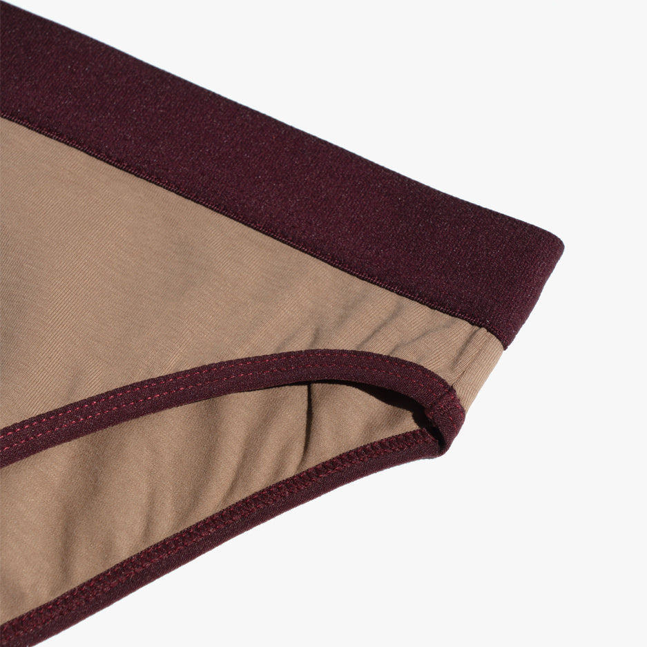Elastic French Brief | Mocha with Wine Band