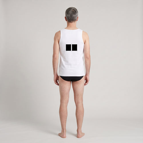 Black Printed Cotton Undershirt + 2-Pack Plain Black Briefs, worn, back view