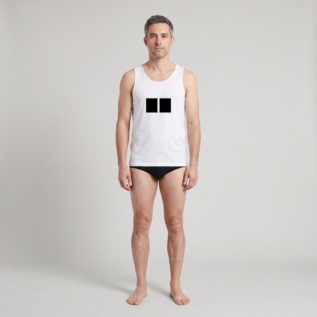 Black Printed Cotton Undershirt + 2-Pack Plain Black Briefs, worn, front view