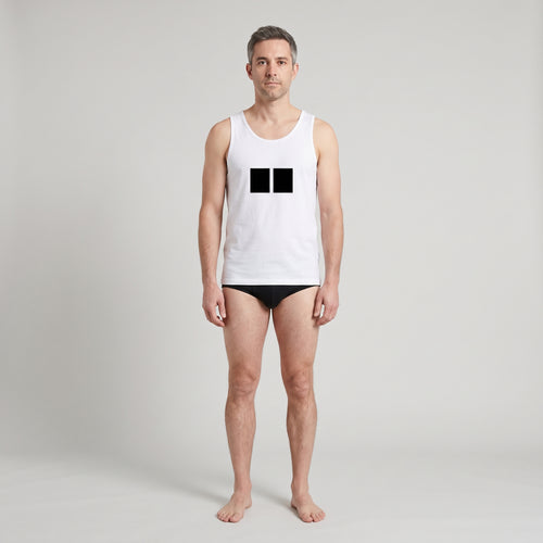 Black Printed Cotton Undershirt + 2-Pack Plain Black Briefs, worn, front view