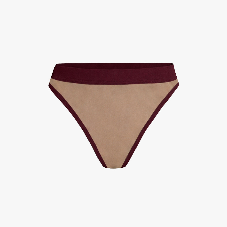 Triangle Bra + Elastic French Brief Set | Mocha with Wine Band
