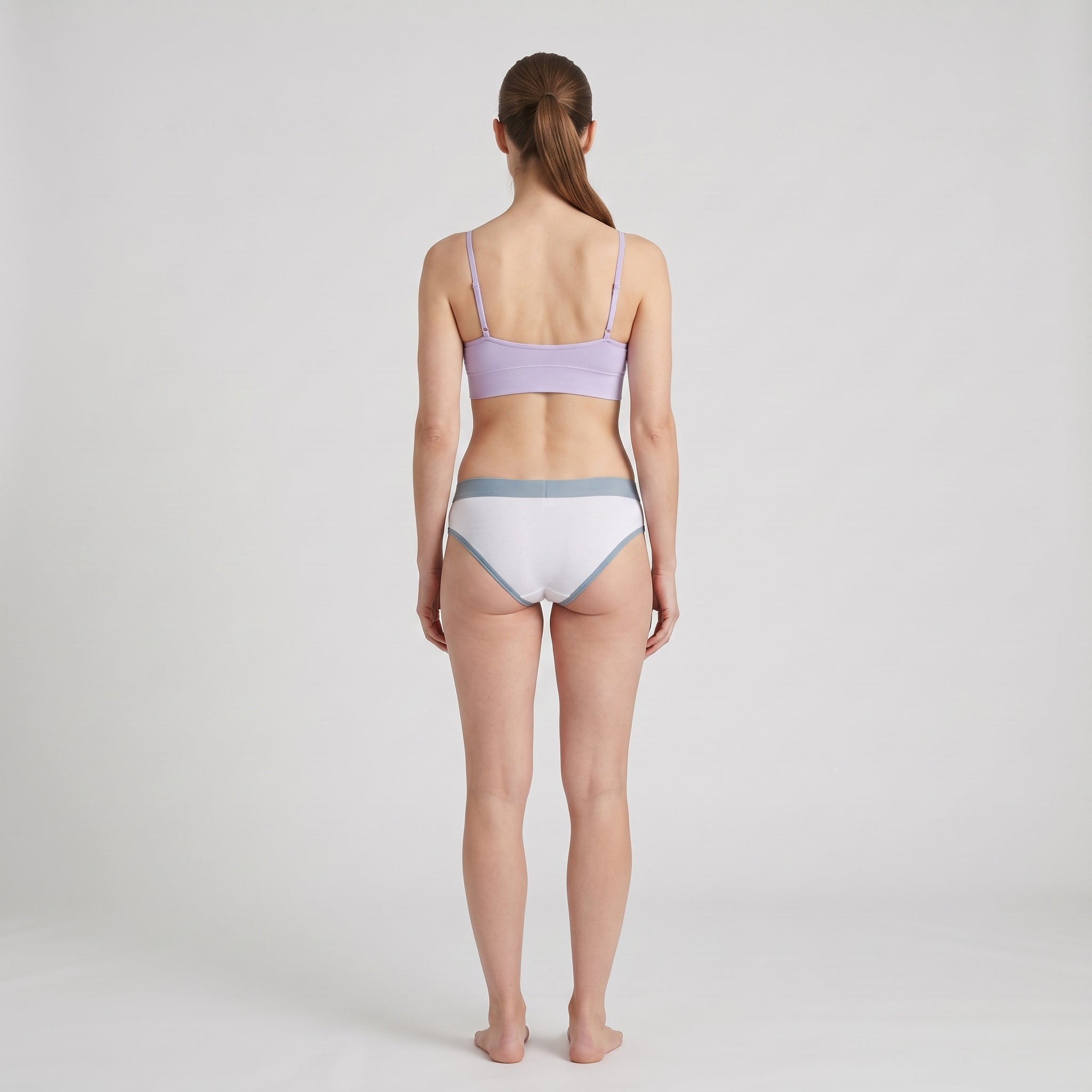 Cotton Cheeky Hipster + Elastic, worn, back view, second colourway
