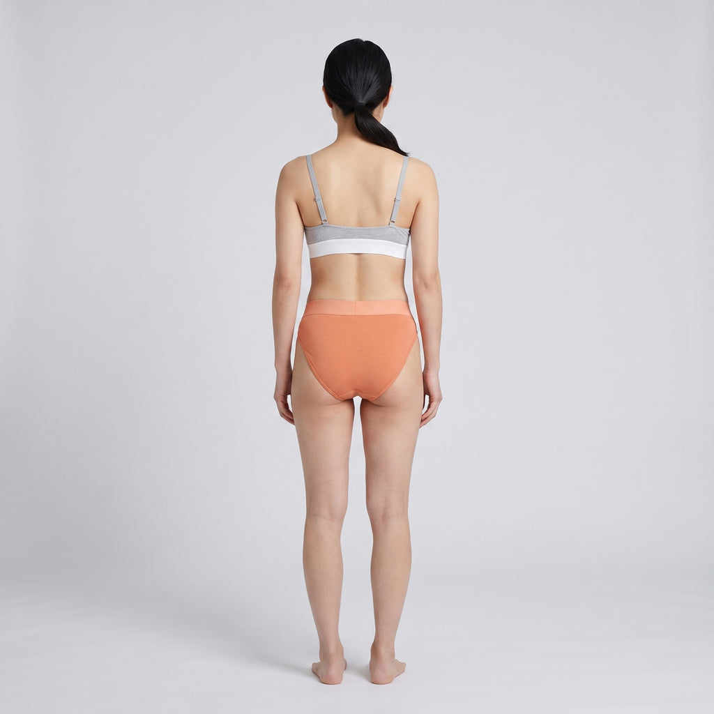 Cotton French Brief + Elastic, worn, back view, second colourway