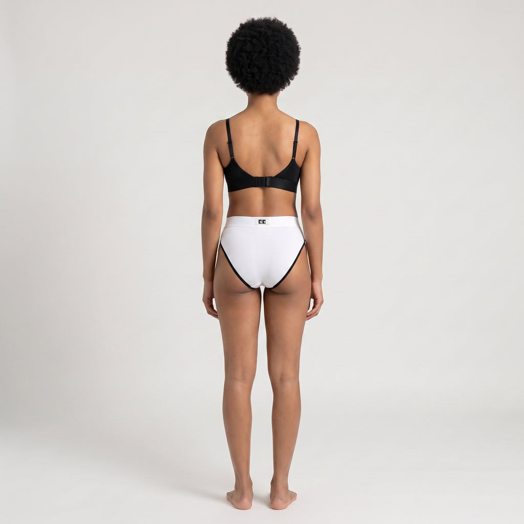 Cotton French Brief + Elastic + Logo, worn, back view, second colourway
