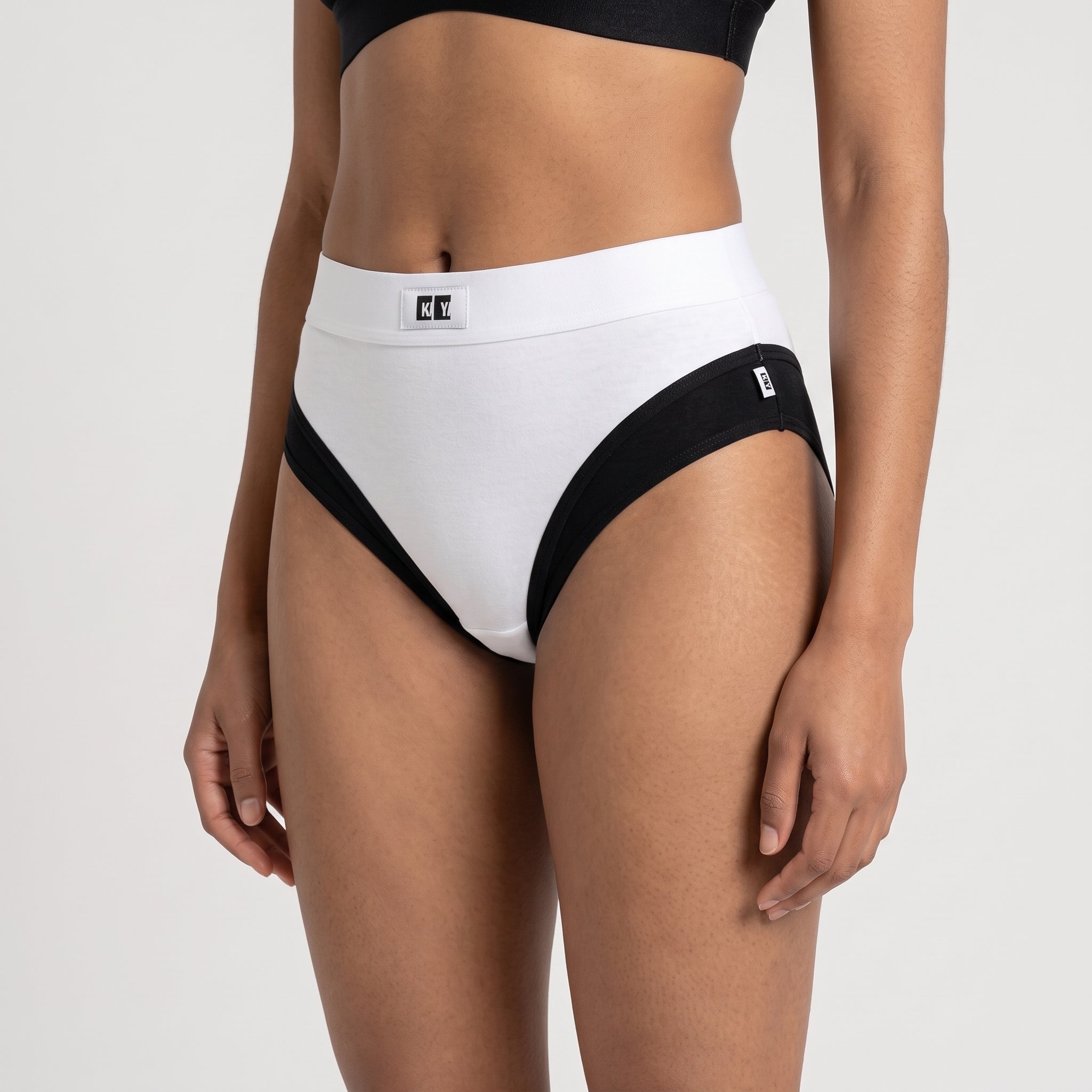 Cotton French Brief + Elastic + Logo, worn, close-up, second colourway