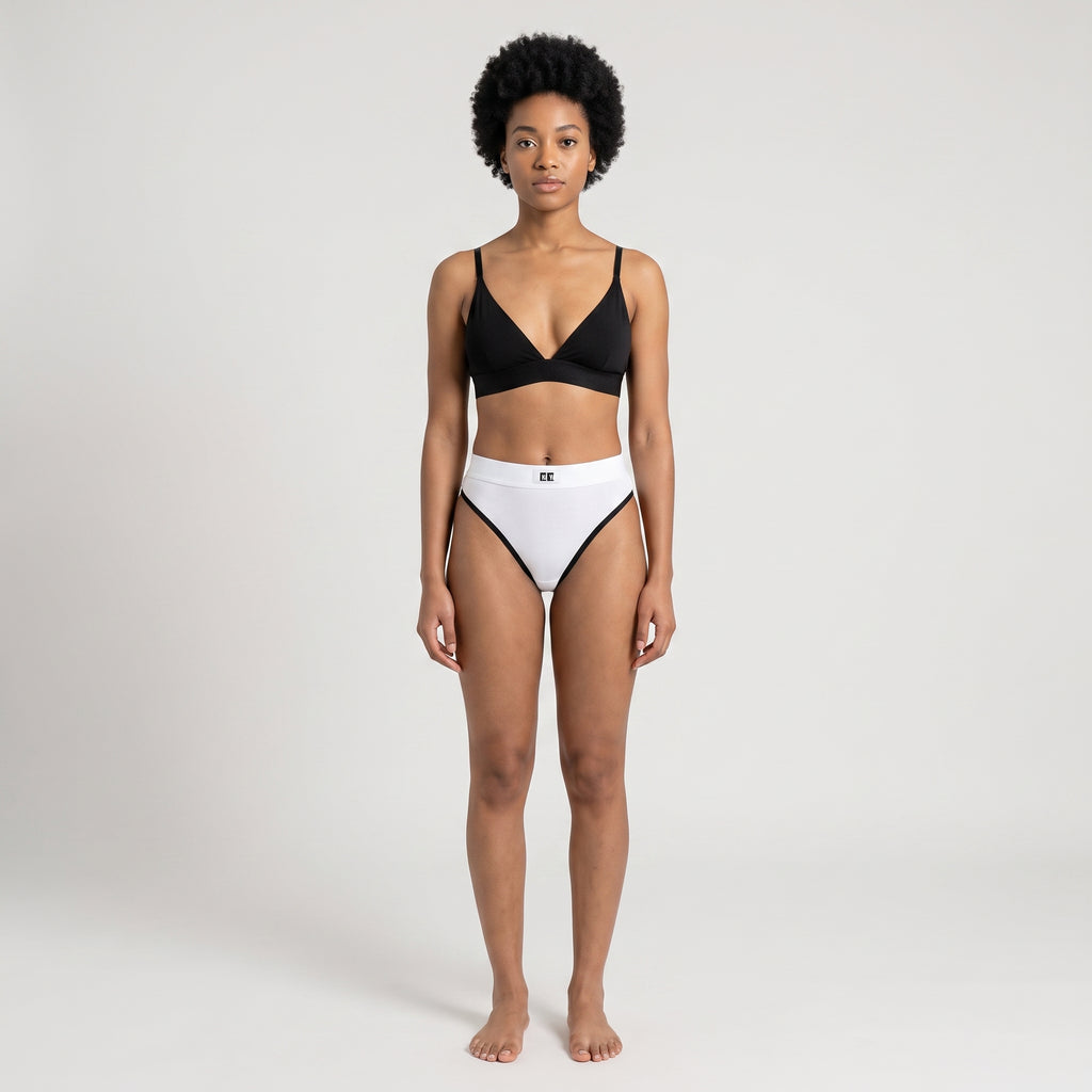 Cotton French Brief + Elastic + Logo, worn, front view, second colourway