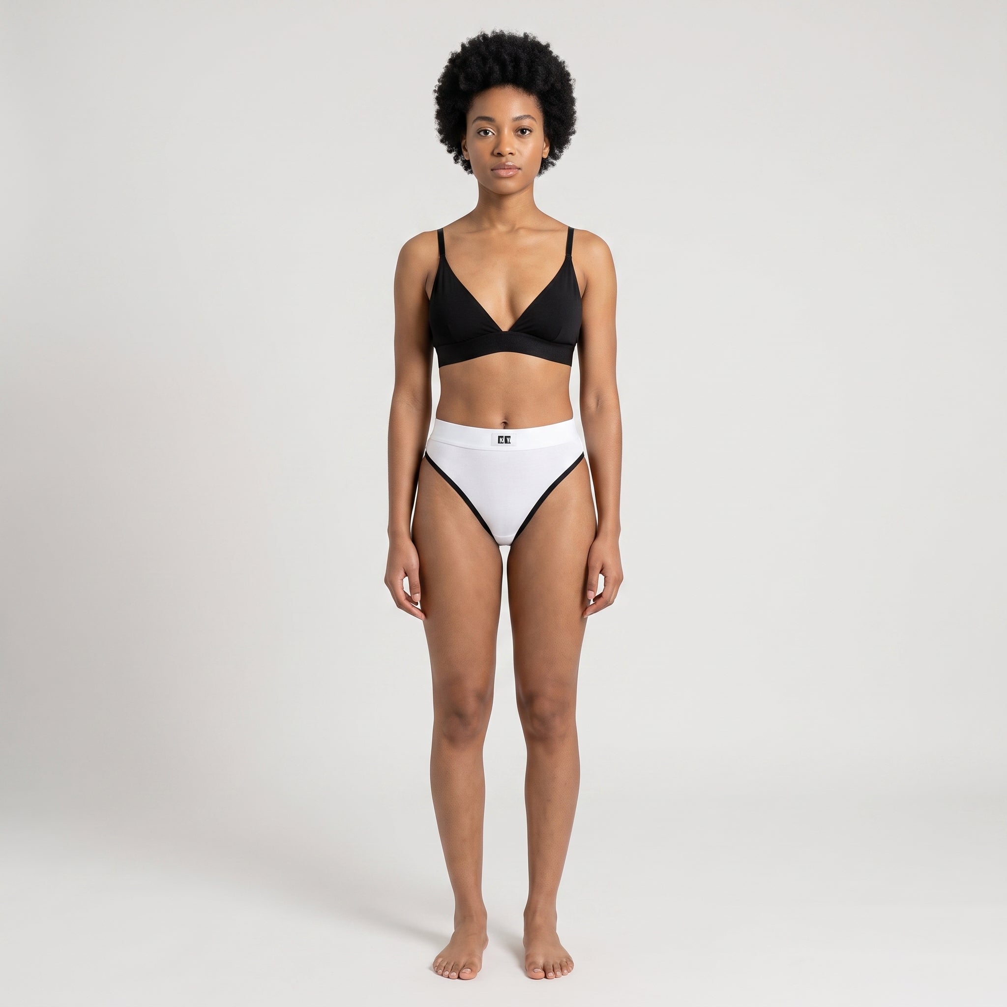 Cotton French Brief + Elastic + Logo, worn, front view, second colourway