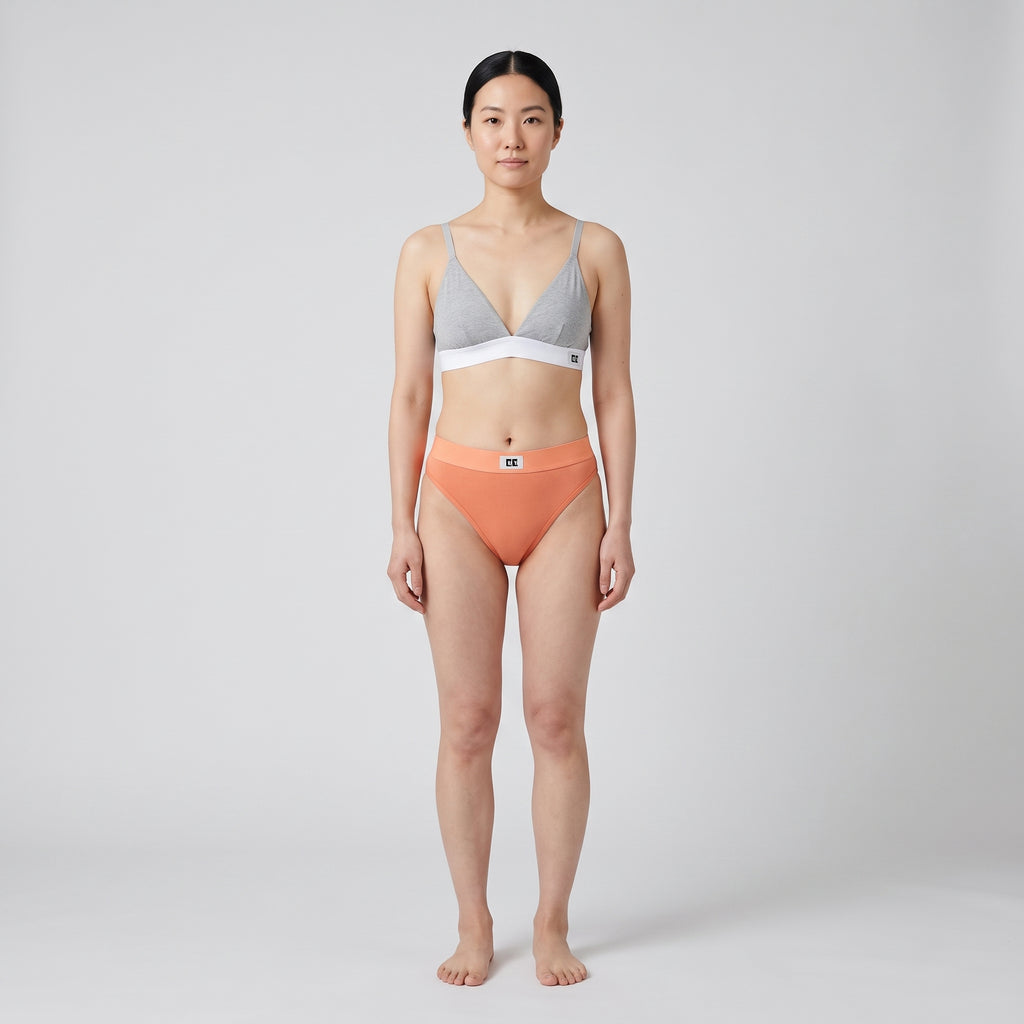 Cotton French Brief + Elastic + Logo, worn, front view, second colourway