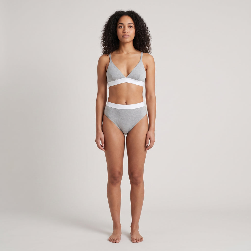 Cotton French Brief with Elastic Band, worn, front view