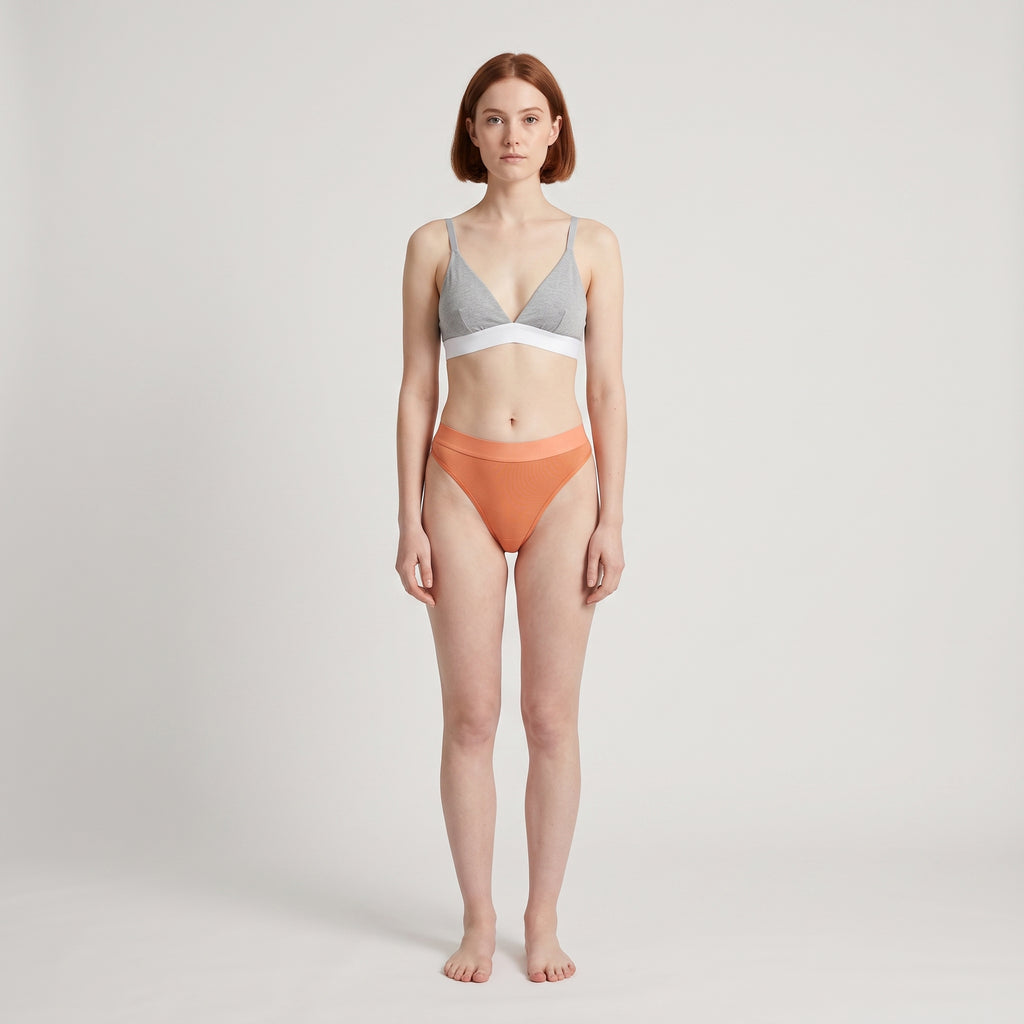 Cotton Thong + Elastic, worn, front view, second colourway