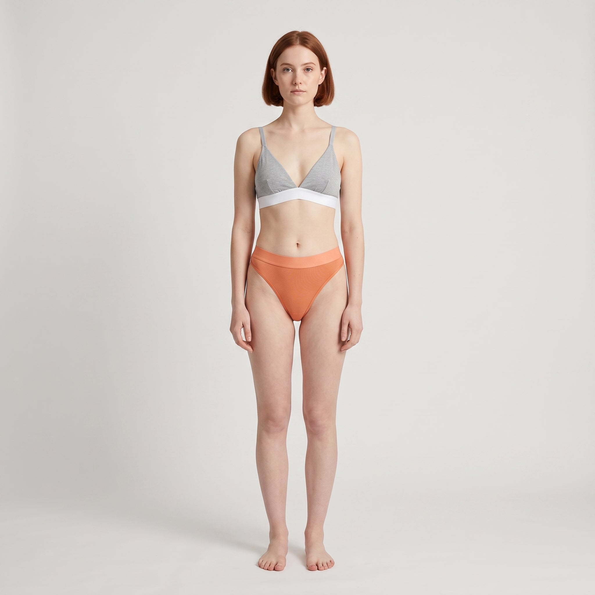 Cotton Thong + Elastic, worn, front view, second colourway