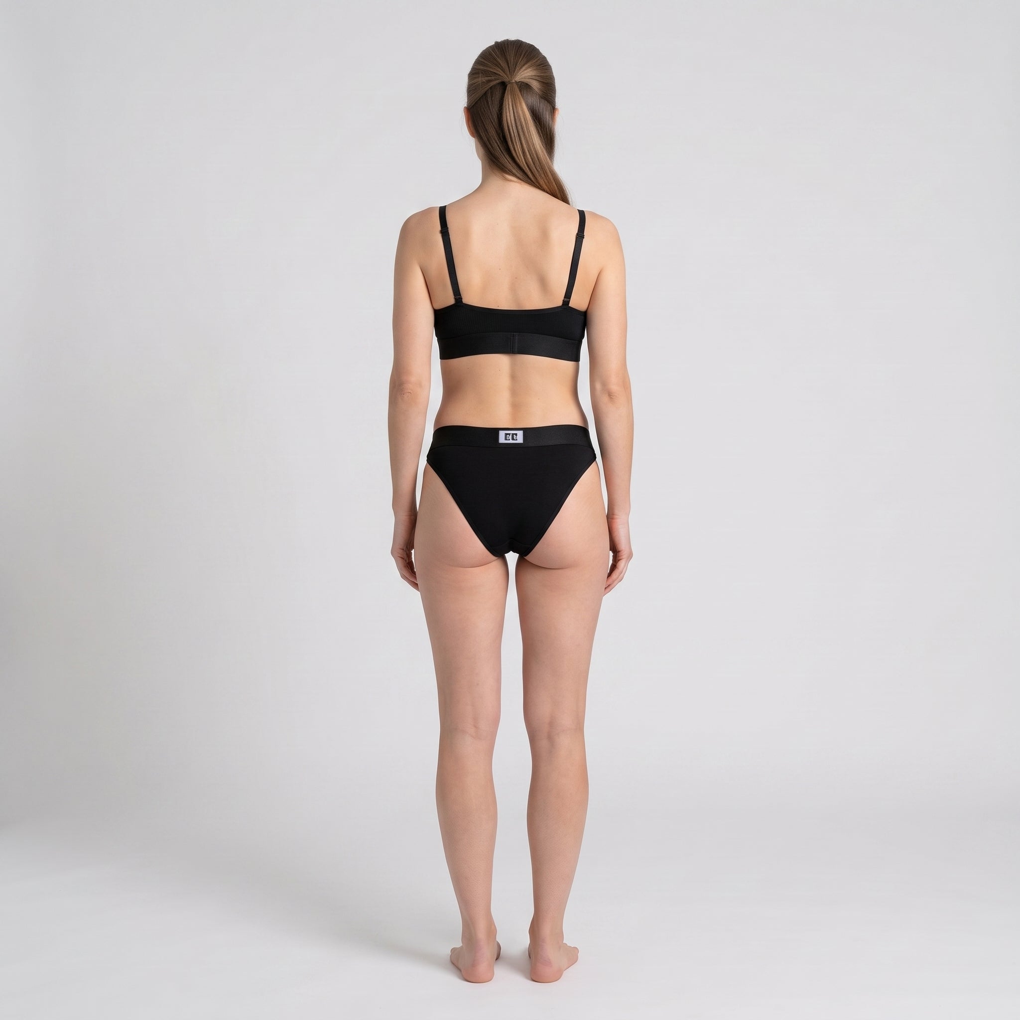 Cotton Thong + Elastic + Logo, worn, back view