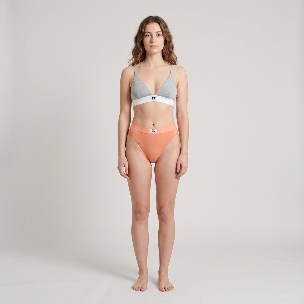 Cotton Thong + Elastic + Logo, worn, front view, second colourway