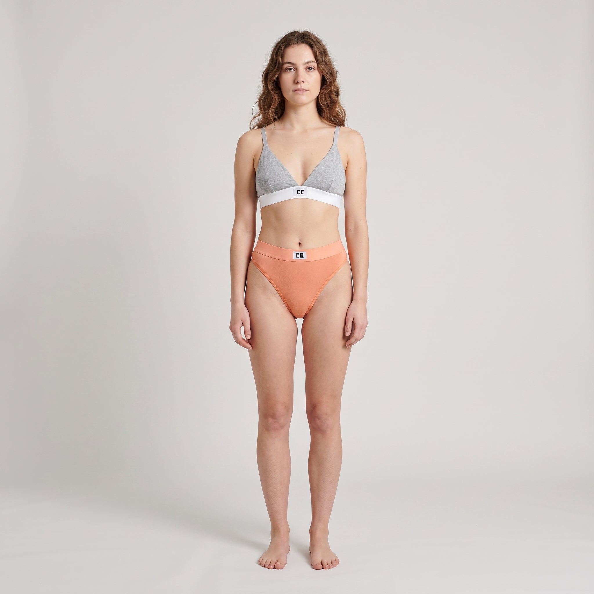 Cotton Thong + Elastic + Logo, worn, front view, second colourway
