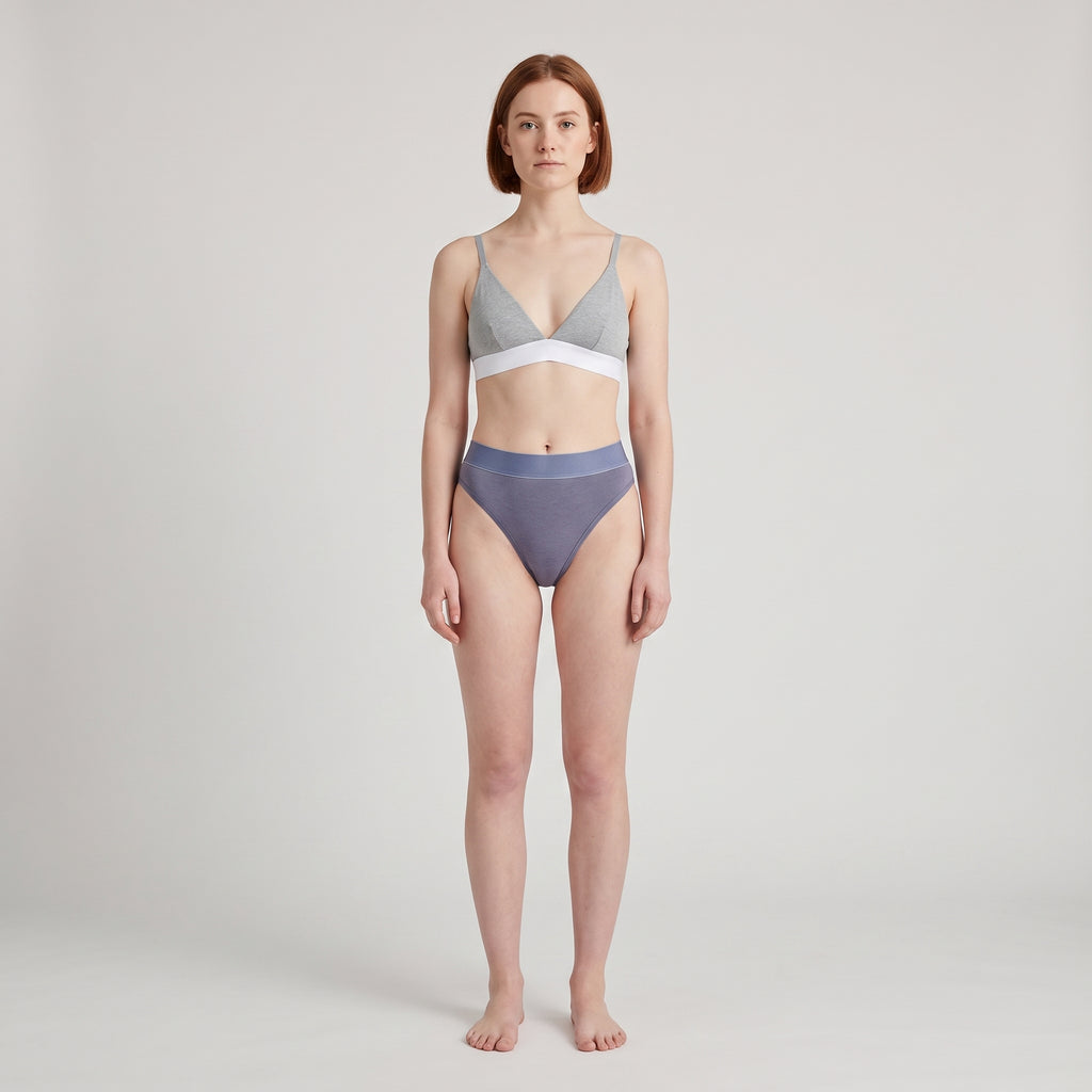 Cotton Thong + Elastic, worn, front view
