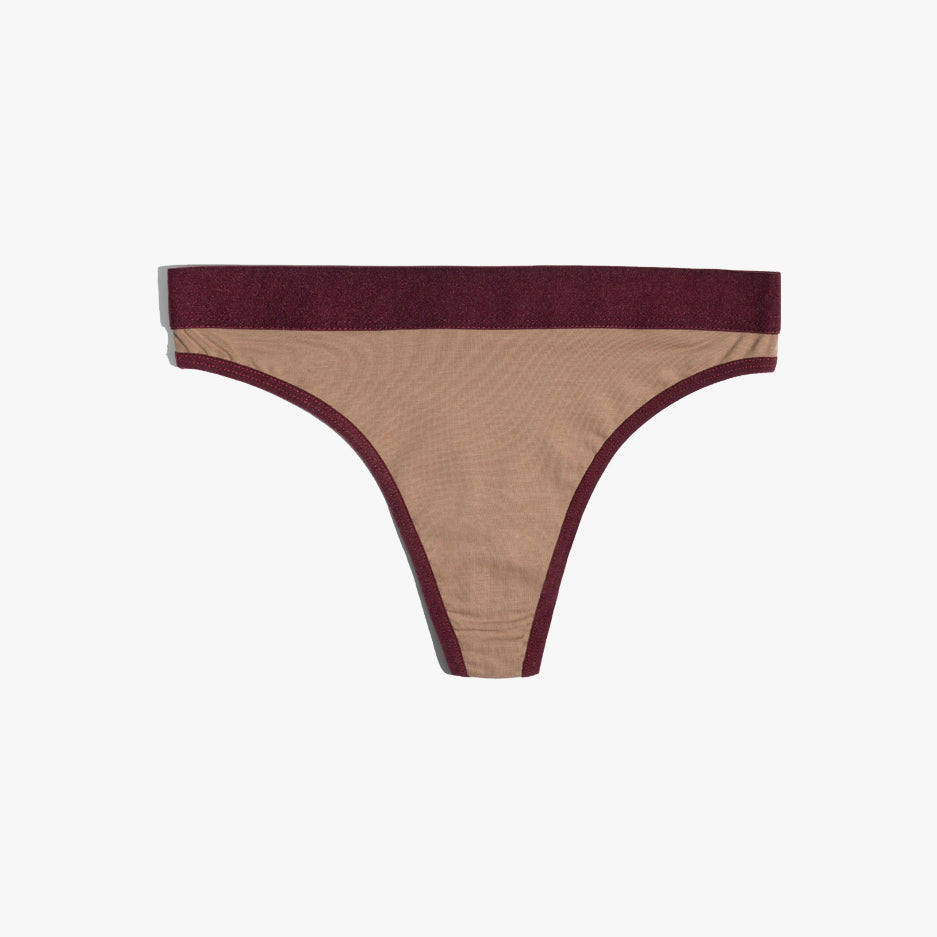 Elastic Thong | Mocha with Wine Band