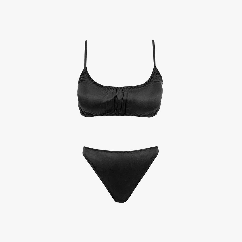 Silk Thong + Plain Bralette Set