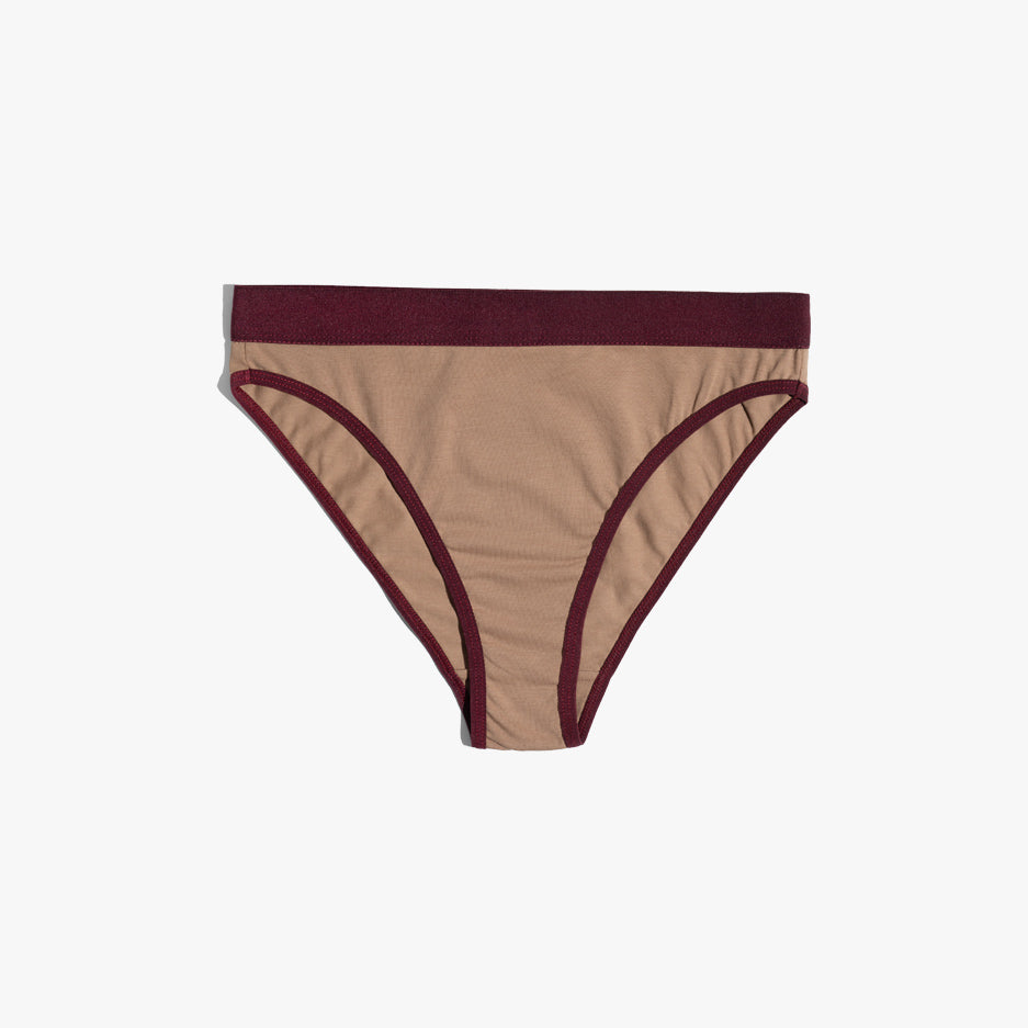 Elastic French Brief | Mocha with Wine Band
