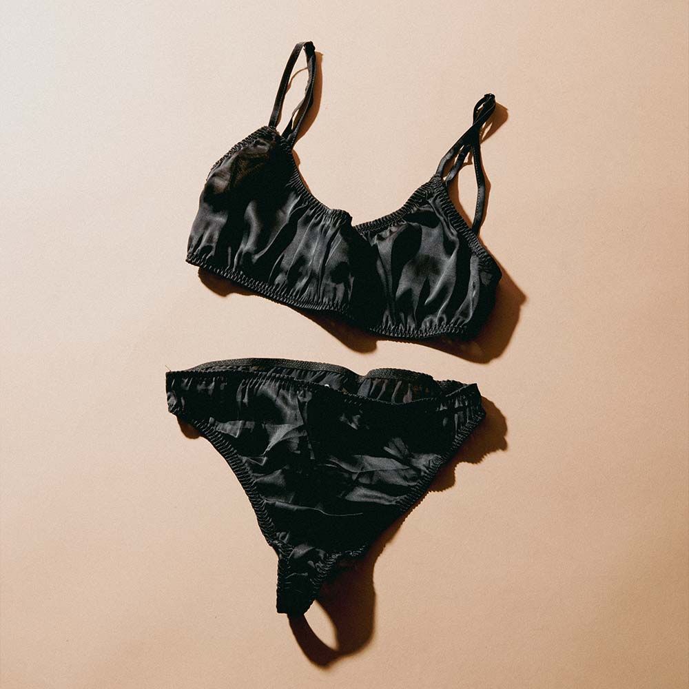 Silk Thong + Plain Bralette Set