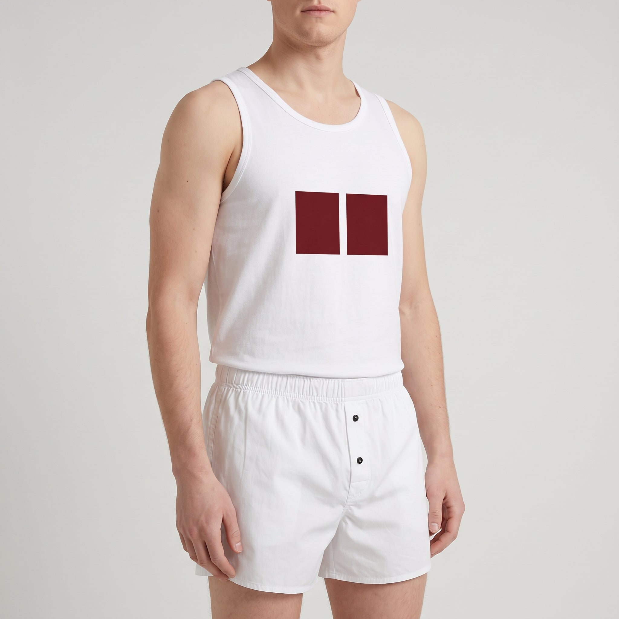Men's Printed Cotton Undershirt, worn, close-up, second colourway