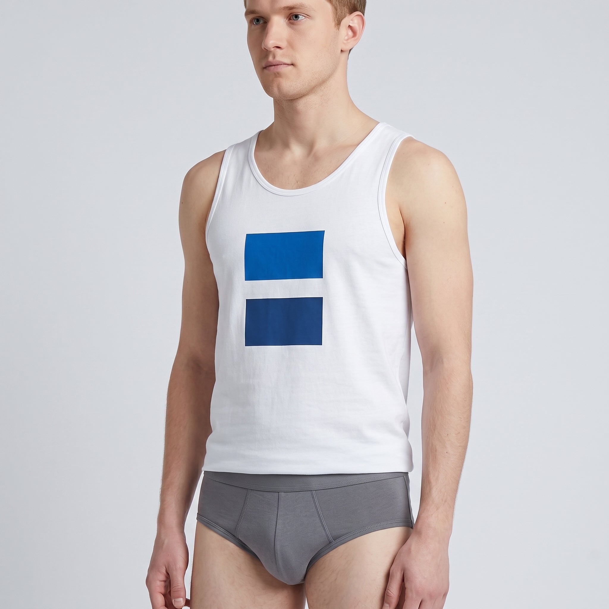 Men's Printed Cotton Undershirt, worn, close-up