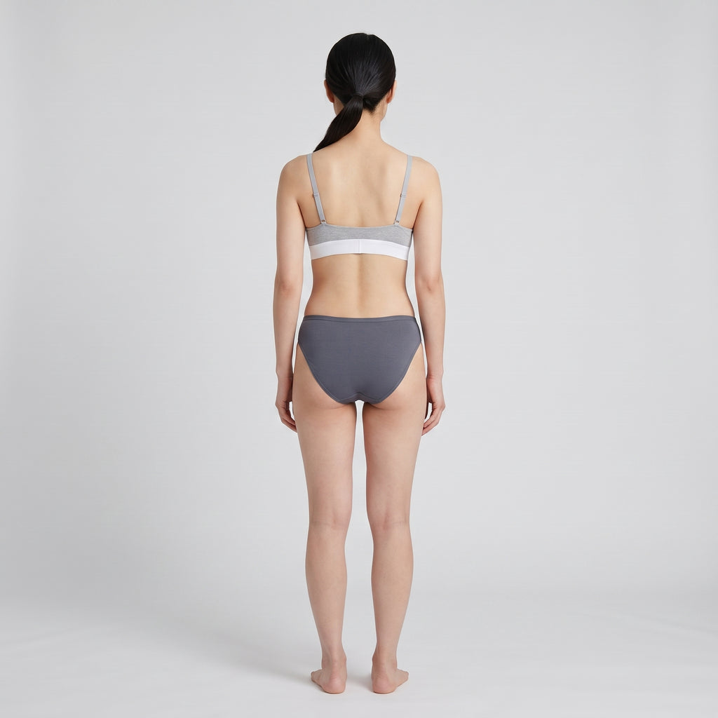 Plain Cotton Bikini Brief | Three-Pack, worn, back view, second colourway