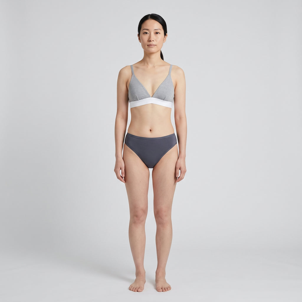 Plain Cotton Bikini Brief | Three-Pack, worn, front view, second colourway