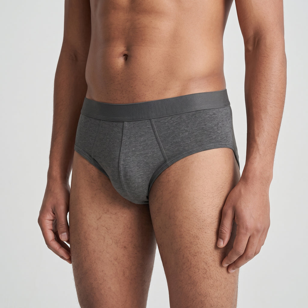 Plain Cotton Brief | 3-Pack Three Colors, worn, close-up