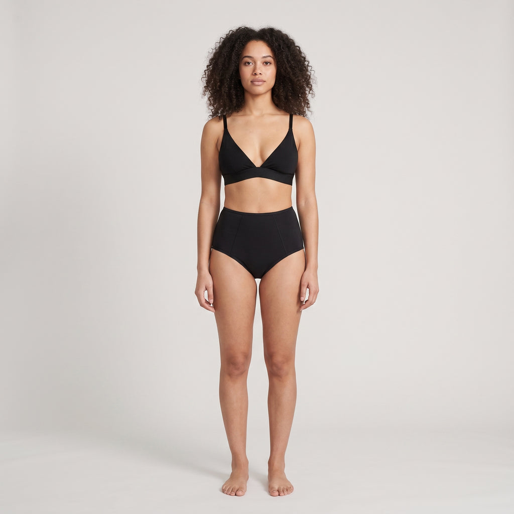 Plain Cotton High-Waist Brief | 2-Pack, worn, front view