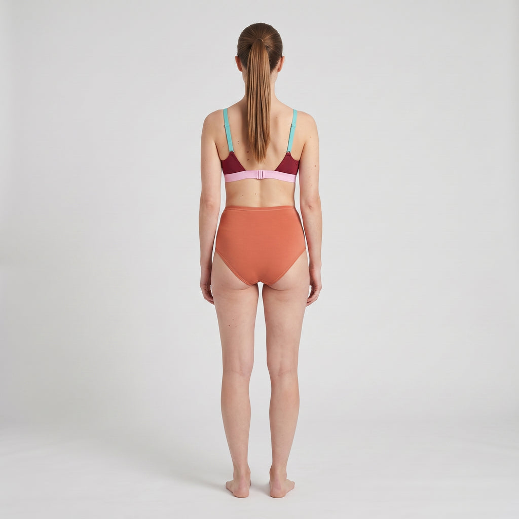Plain Cotton High-Waist Brief | 3-Color Pack White, Peach, Slate, worn, back view, second colourway