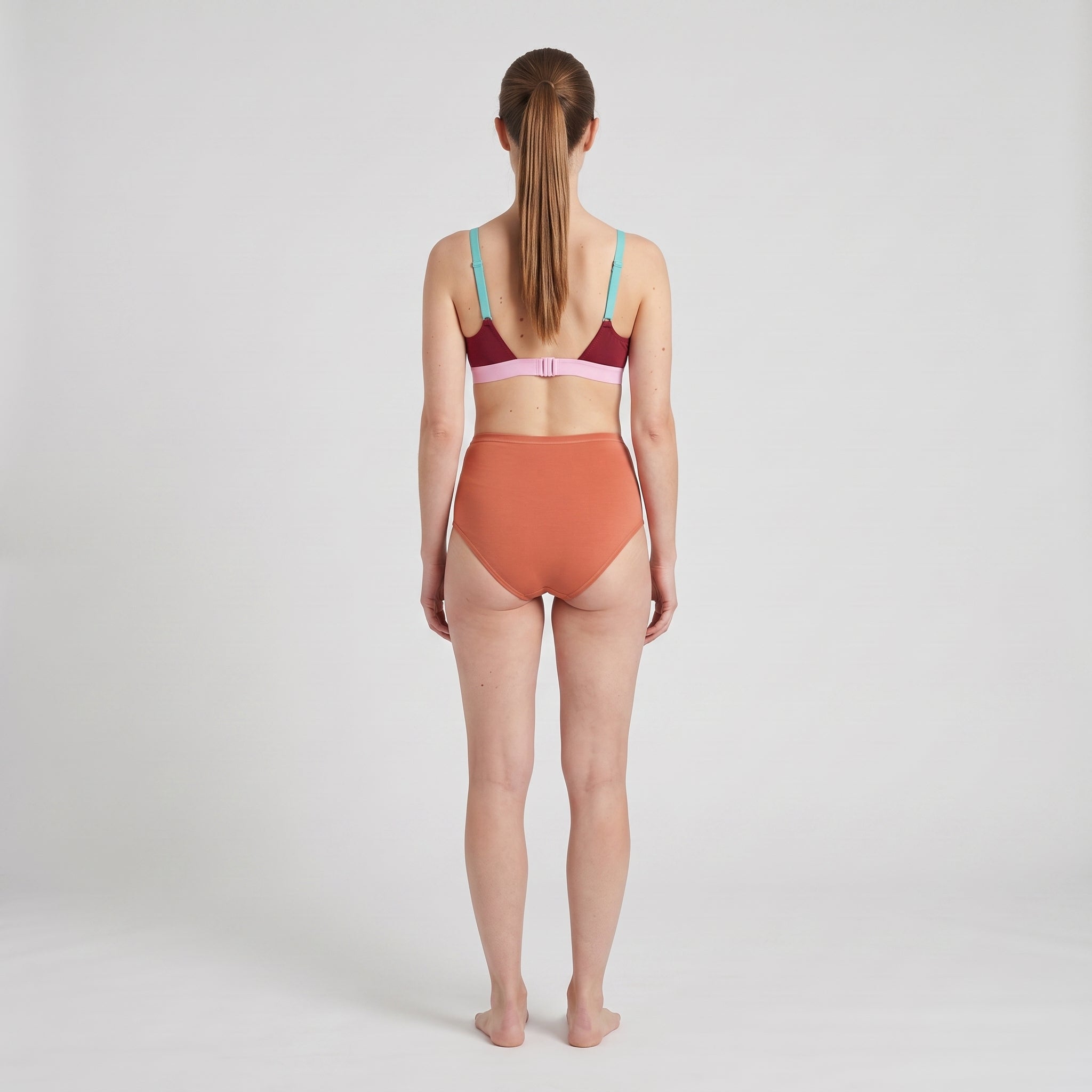 Plain Cotton High-Waist Brief | 3-Color Pack White, Peach, Slate, worn, back view, second colourway