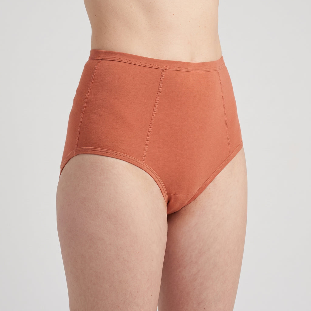 Plain Cotton High-Waist Brief | 3-Color Pack White, Peach, Slate, worn, close-up, second colourway