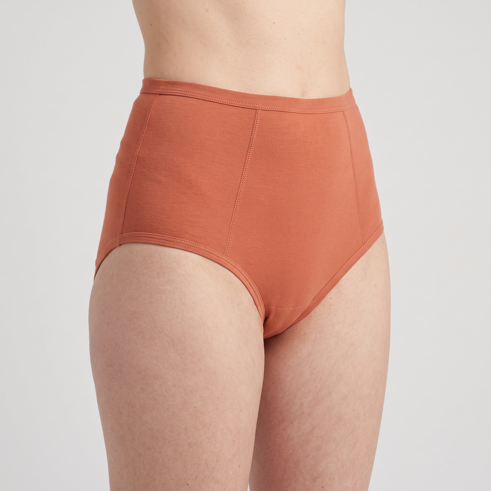 Plain Cotton High-Waist Brief | 3-Color Pack White, Peach, Slate, worn, close-up, second colourway
