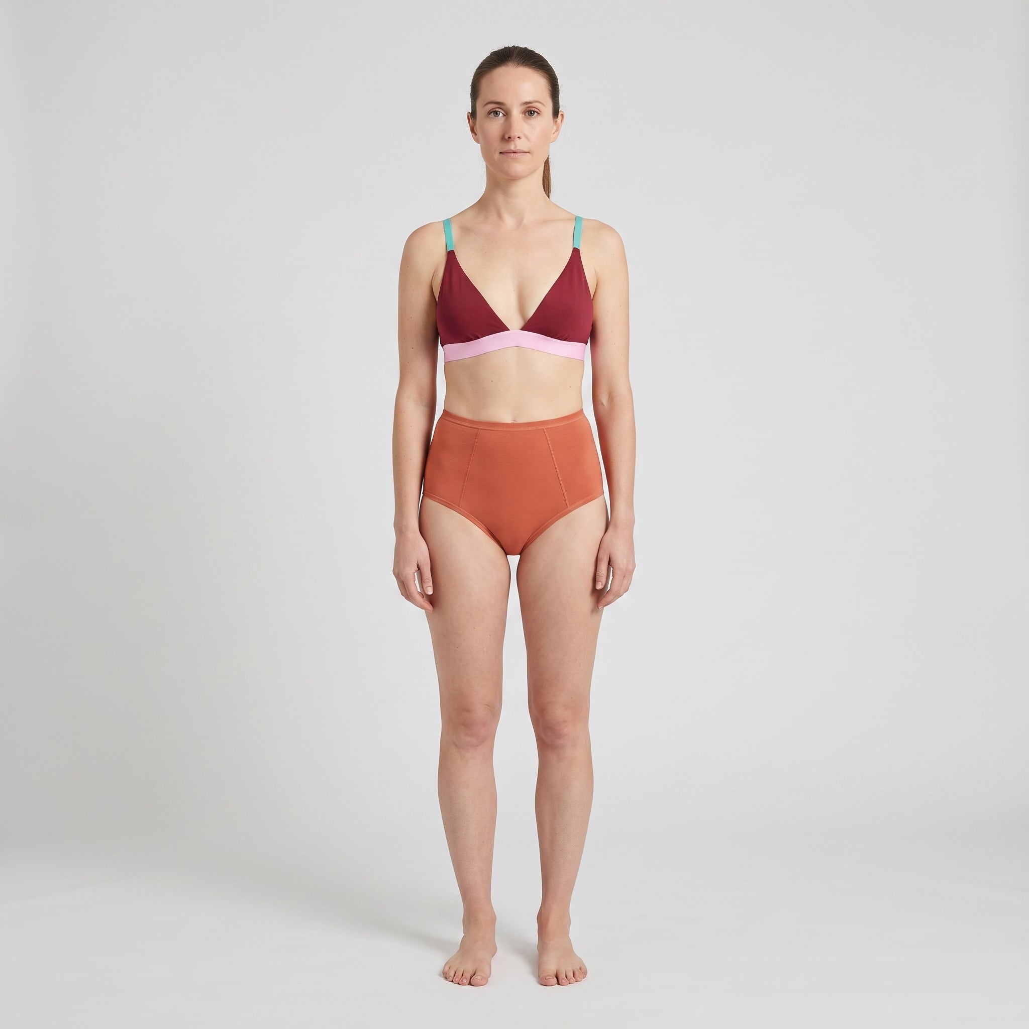 Plain Cotton High-Waist Brief | 3-Color Pack White, Peach, Slate, worn, front view, second colourway