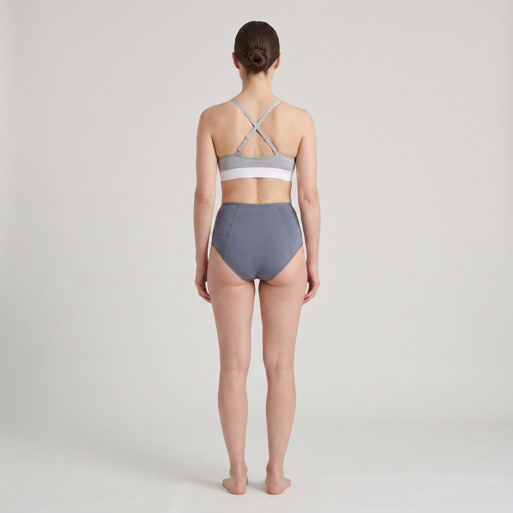 Plain Cotton High-Waist Brief | 3-Color Pack White, Peach, Slate, worn, back view