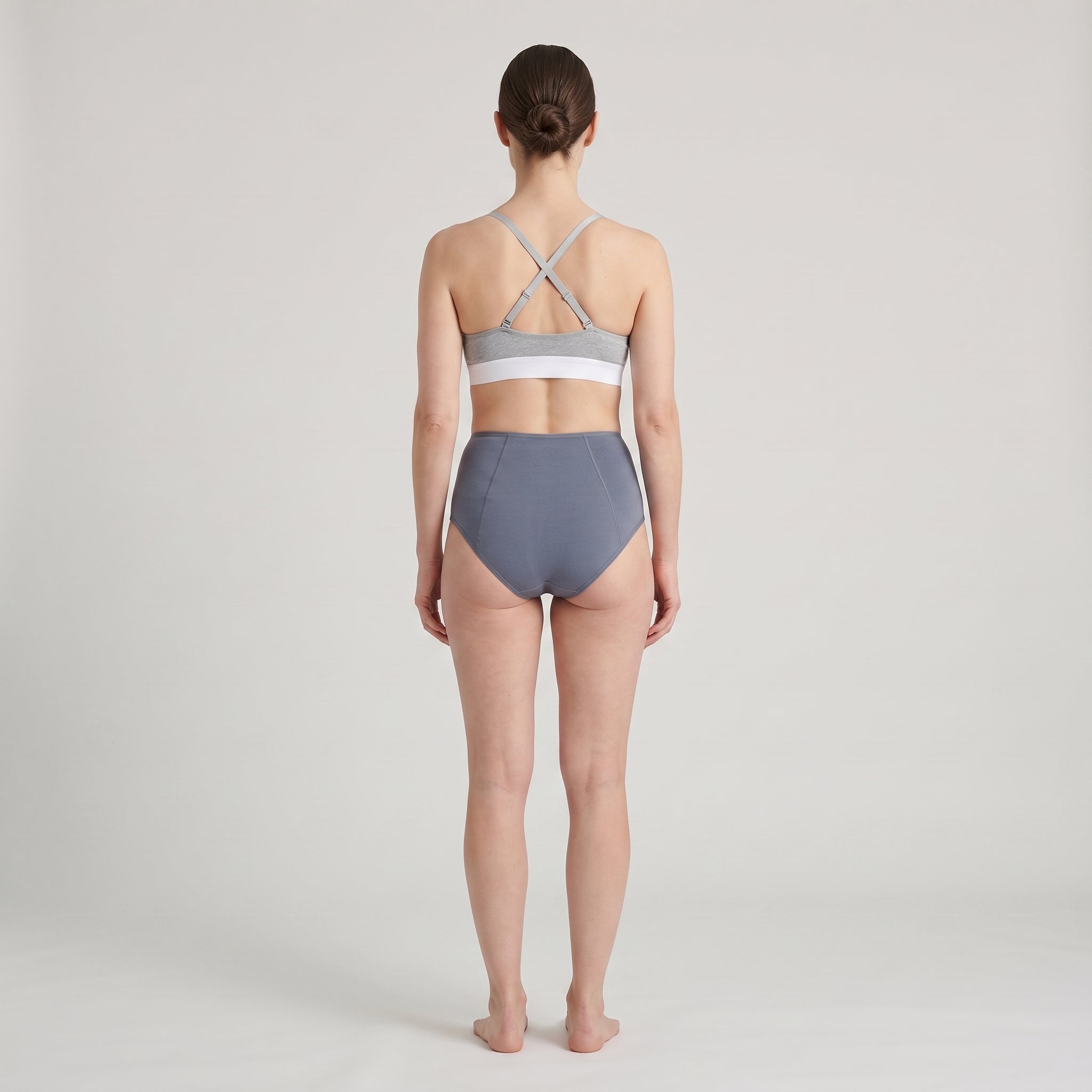 Plain Cotton High-Waist Brief | 3-Color Pack White, Peach, Slate, worn, back view