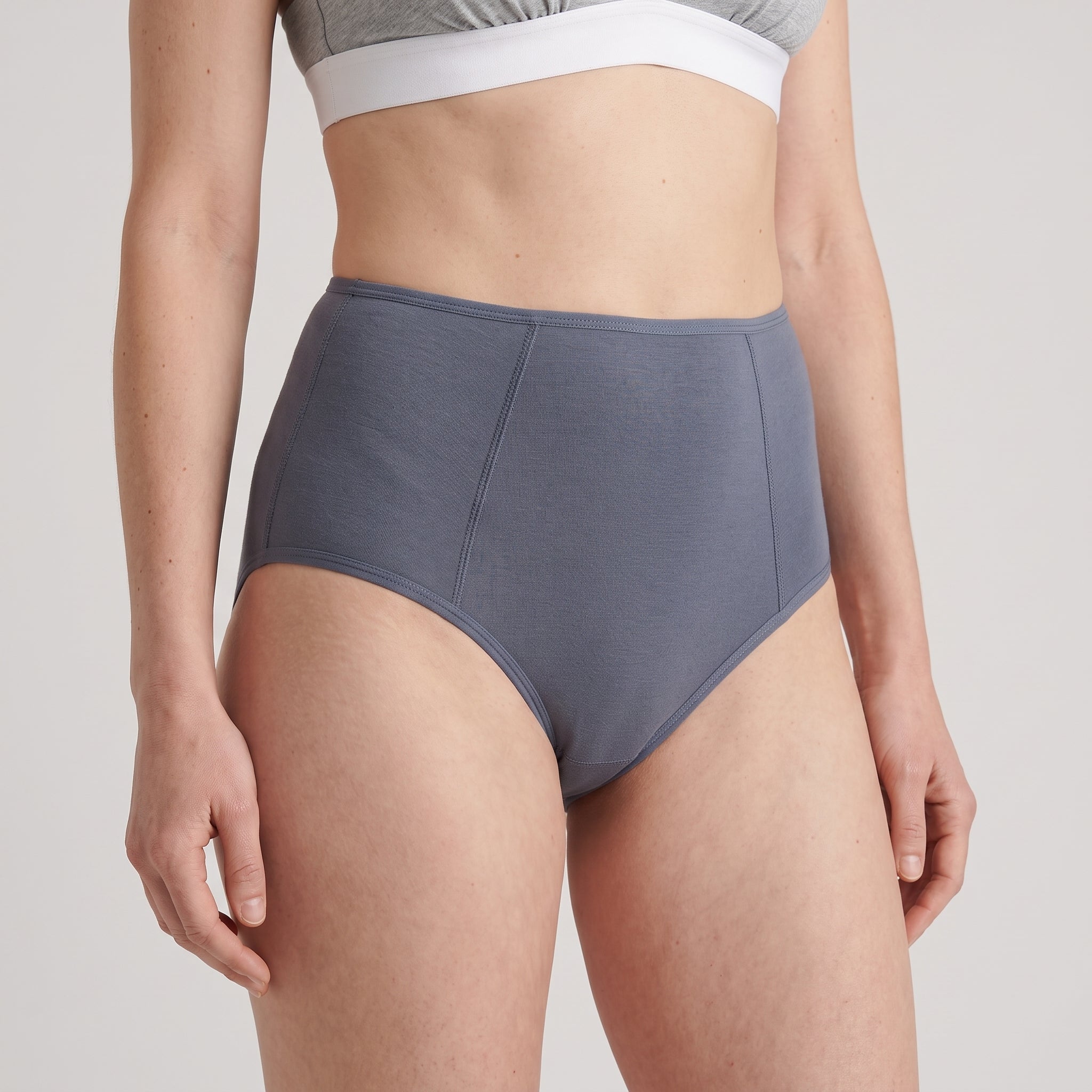 Plain Cotton High-Waist Brief | 3-Color Pack White, Peach, Slate, worn, close-up